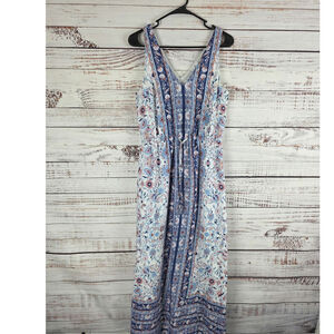 Tuchuzy Maxi Dress M Womens V Front V Back Pockets Multicolor Floral Lined